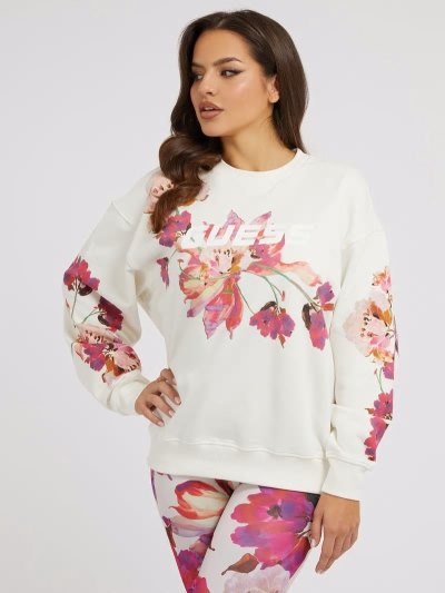 Guess All Over Floral Logo Mikiny Damske Biele | SK-840677