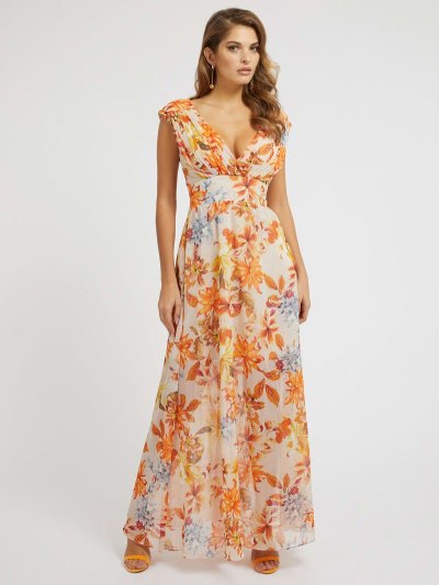 Guess All Over Floral Print Saty Damske Oranžové | SK-479716