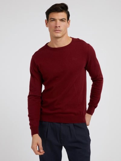 Guess Crew Neck Silk Blend Svetre Panske Bordove | SK-592698