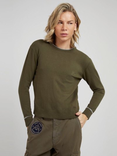 Guess Crew Neck Stretch Bavlnene Svetre Panske Zelene | SK-156195