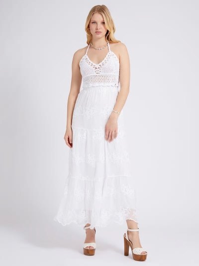 Guess Crochet Long Saty Damske Biele | SK-977607