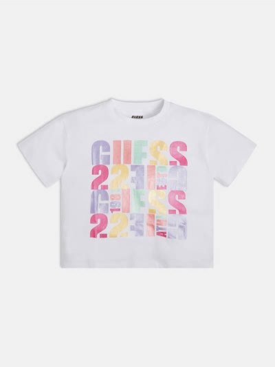 Guess Cropped Front Logo Print Tricko Detske Biele | SK-024092