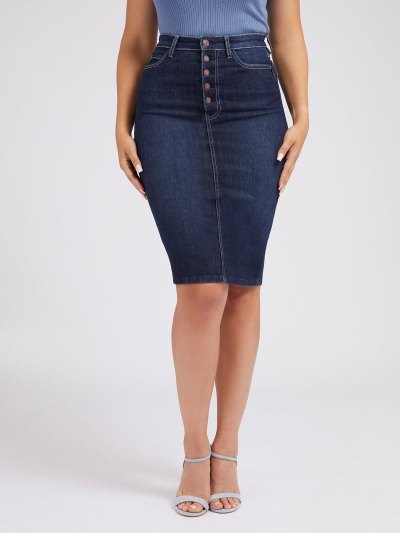 Guess Exposed Buttons Bodycon Denim Skirts Damske Modre | SK-900480