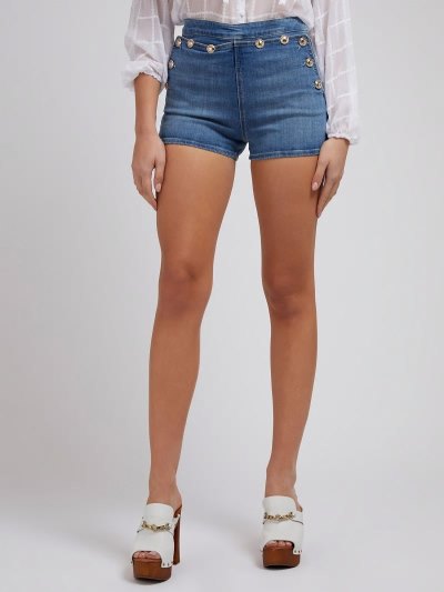 Guess Exposed Buttons Denim Shorts Damske Modre | SK-626911