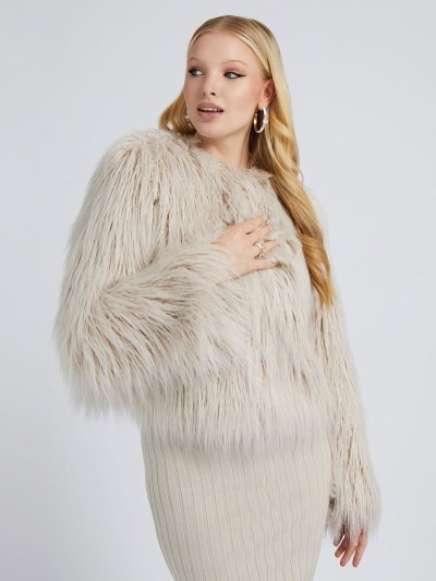 Guess Faux Fur Bundy Damske Biele | SK-568372