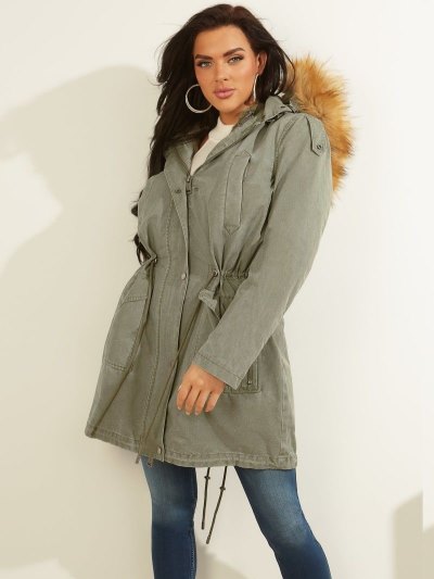 Guess Faux Fur Hood Parka Damske Zelene | SK-098836