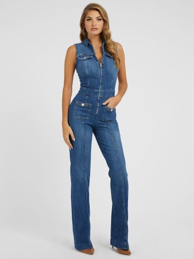 Guess Flare Denim Jumpsuit Damske Modre | SK-725892