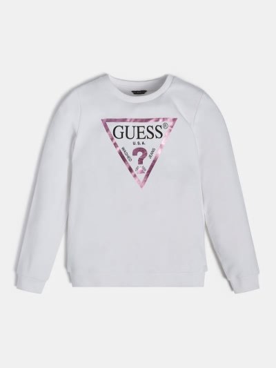 Guess Foil Triangle Logo Mikiny Detske Biele | SK-015652