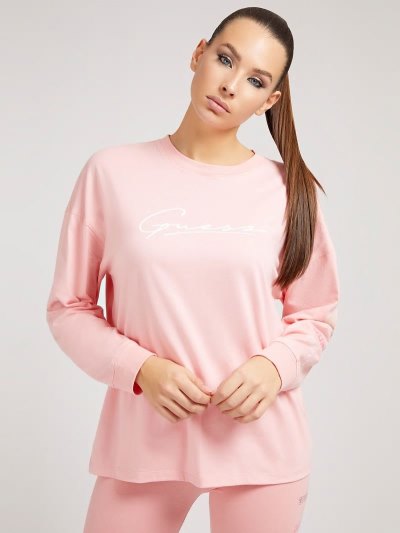 Guess Front Logo Long Sleeves Tricko Damske Svetlo Ruzove | SK-352881