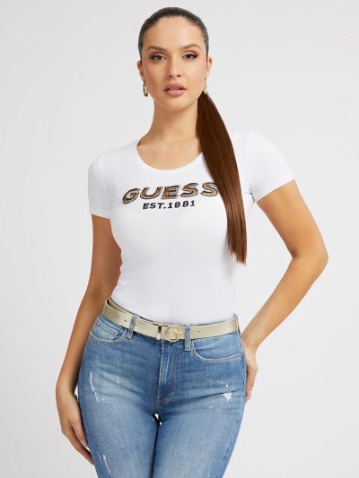 Guess Front Logo Tricko Damske Biele | SK-685483