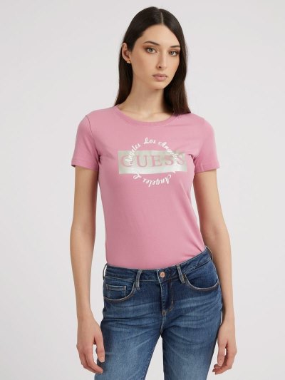 Guess Front Logo Tricko Damske Ruzove | SK-759243