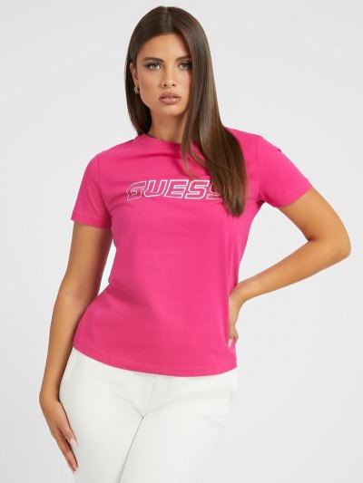 Guess Front Logo Tricko Damske Ruzove | SK-875947