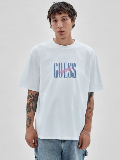 Guess Front Logo Tricko Panske Biele | SK-523870