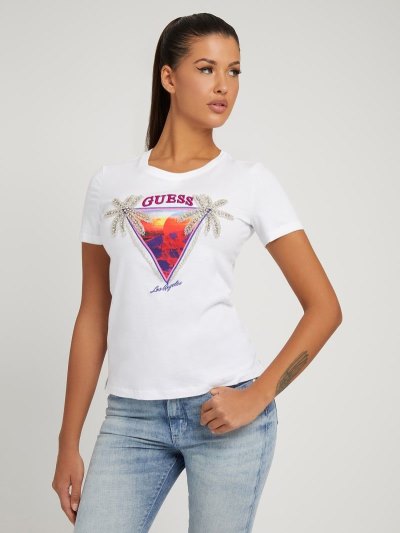 Guess Front Print Tricko Damske Biele | SK-957964