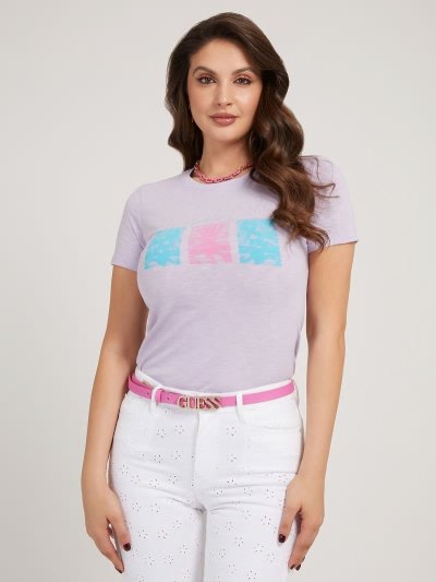 Guess Front Print Tricko Damske Lilac | SK-624418