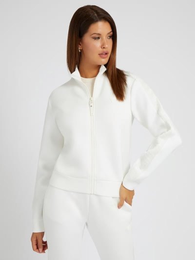 Guess Front Zip Mikiny Damske Biele | SK-011944