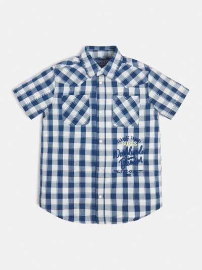 Guess Gingham Checked Kosele Detske Modre | SK-592558