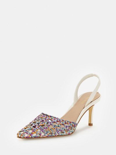 Guess Mylee Woven Slingback Damske Biele | SK-990193