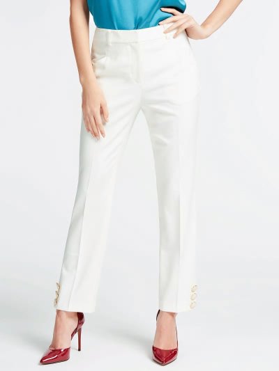 Guess Nohavice Marciano Pants Visible Buttons Nohavice Damske Biele | SK-820890