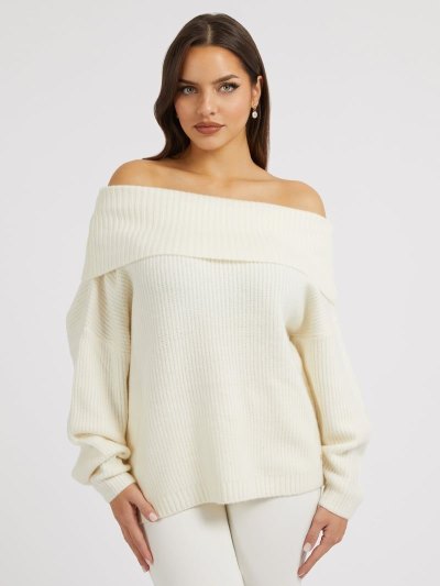 Guess Off-shoulder Svetre Damske Biele | SK-579711