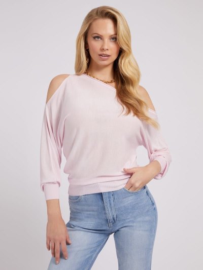 Guess Off-shoulder Svetre Damske Ruzove | SK-236518