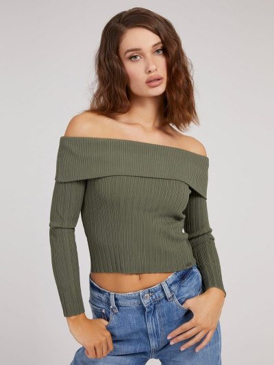 Guess Off-shoulder Svetre Damske Zelene | SK-509119