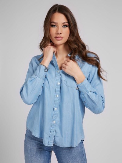 Guess Oversize Fit Denim Shirts Damske Modre | SK-839693