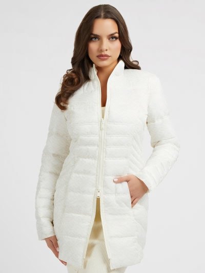 Guess Reversible Long Puffer Jacket Damske Biele | SK-662986