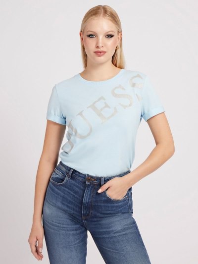 Guess Rhinestones Logo Tricko Damske Svetlo Modre | SK-911399