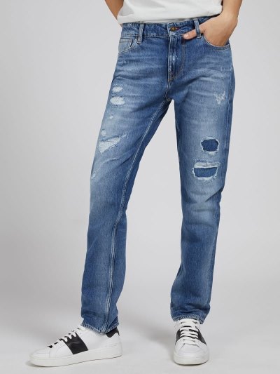 Guess Slim Fit Abrasions Oblecenie Panske Modre | SK-229114