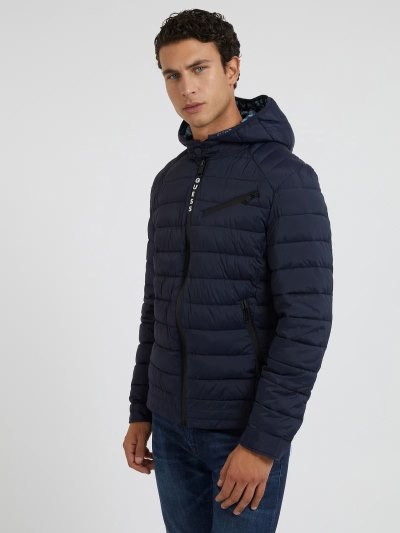 Guess Tech Stretch Nylon Puffer Jacket Panske Modre | SK-924380