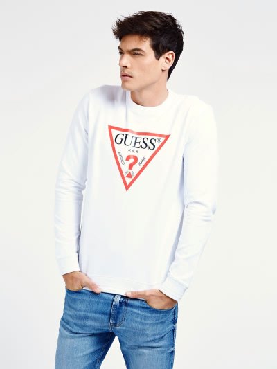 Guess Triangle Logo Mikiny Panske Biele | SK-301142