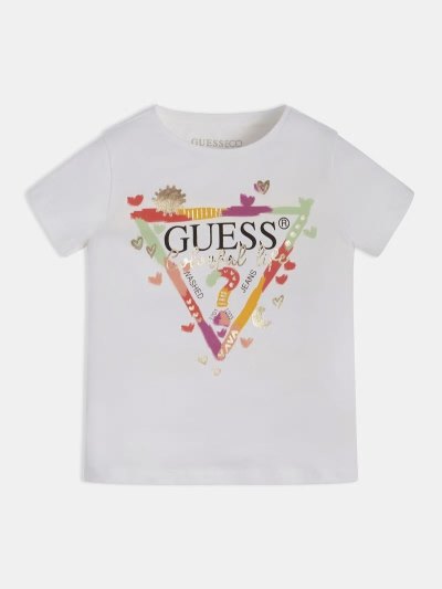 Guess Triangle Logo Tricko Detske Biele | SK-467920