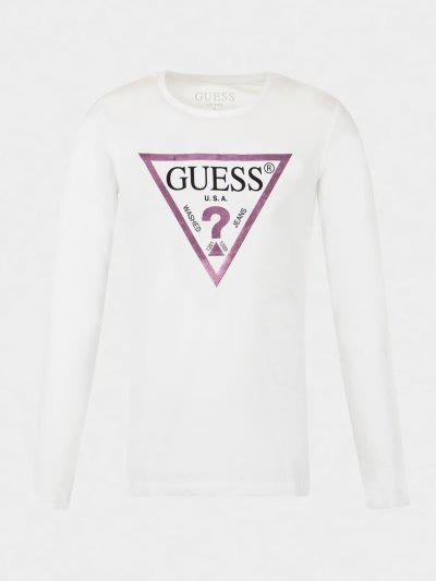 Guess Triangle Logo Tricko Detske Biele | SK-760889