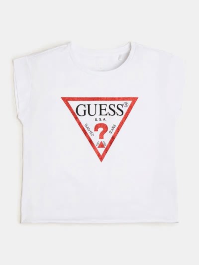 Guess Triangle Logo Tricko Detske Biele | SK-810587