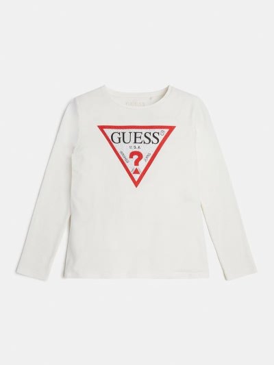 Guess Triangle Logo Tricko Detske Biele | SK-980374