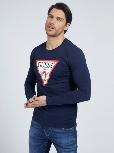 Guess Triangle Logo Tricko Panske Modre | SK-611360