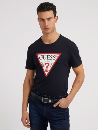 Guess Triangle Logo Tricko Panske Modre | SK-747162