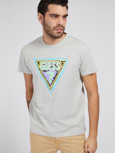 Guess Triangle Logo Tricko Panske Siva | SK-109460