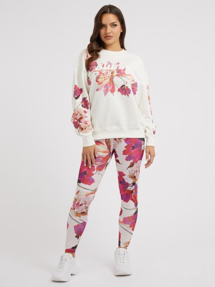 Guess All Over Floral Logo Mikiny Damske Biele | SK-840677