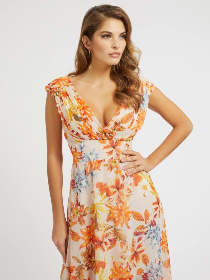 Guess All Over Floral Print Saty Damske Oranžové | SK-479716