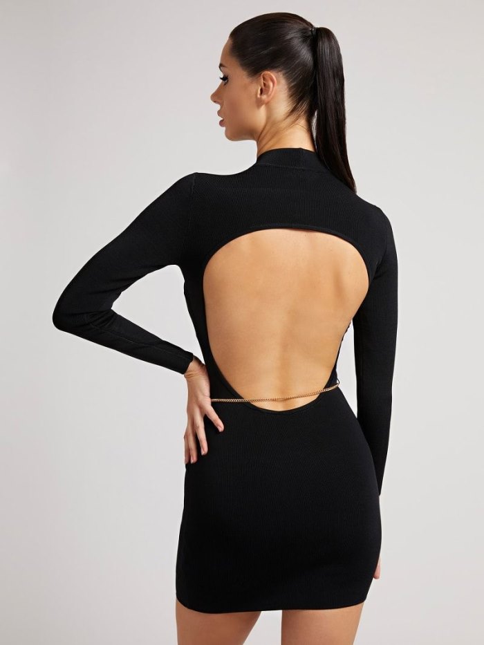 Guess Back Cut-out Svetrove Saty Saty Damske Čierne | SK-917011