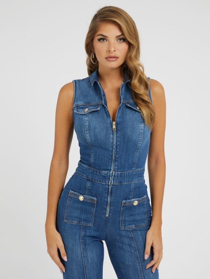 Guess Flare Denim Jumpsuit Damske Modre | SK-725892