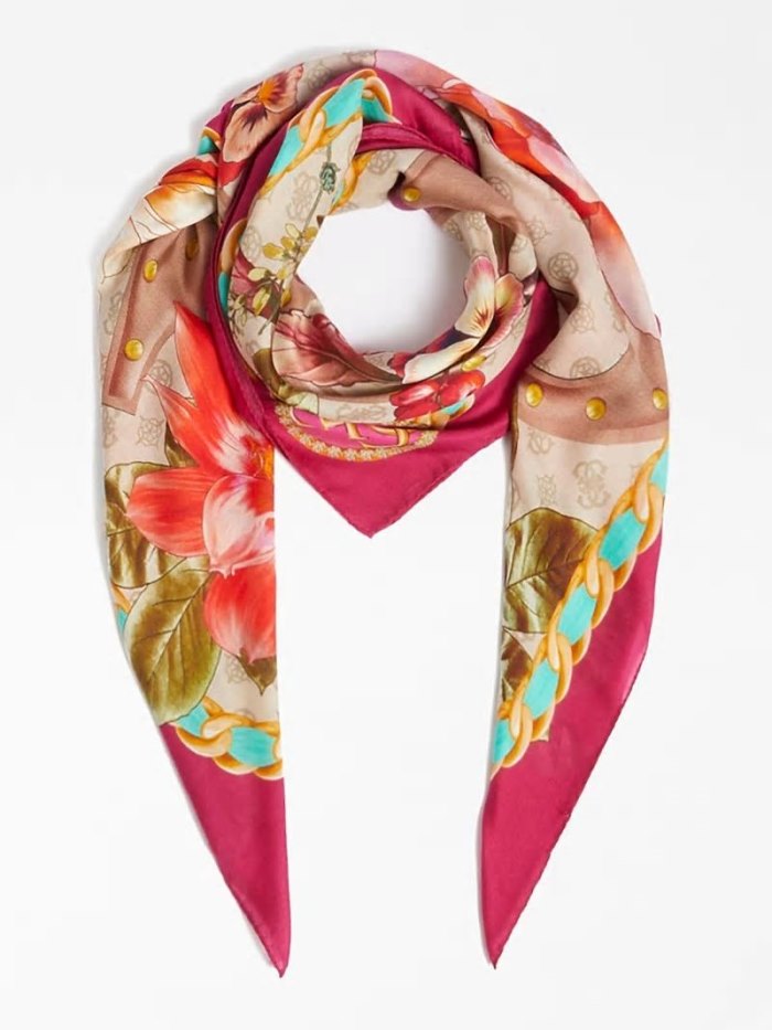 Guess Floral Print Logo Neckerchief Damske Fuchsie | SK-641269