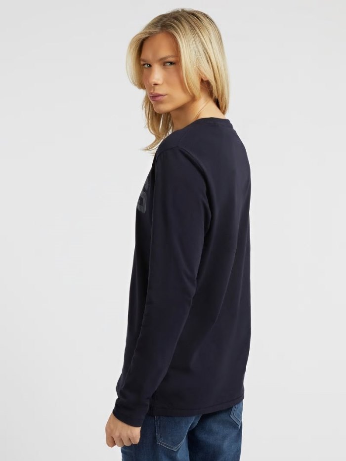 Guess Front Logo Long Sleeves Tricko Panske Modre | SK-499841