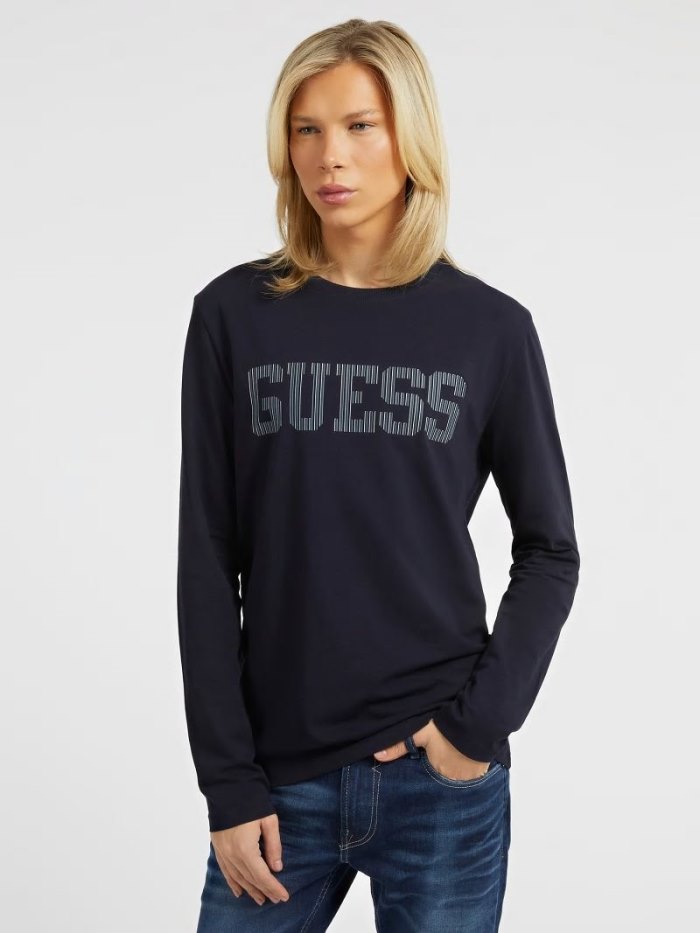 Guess Front Logo Long Sleeves Tricko Panske Modre | SK-499841