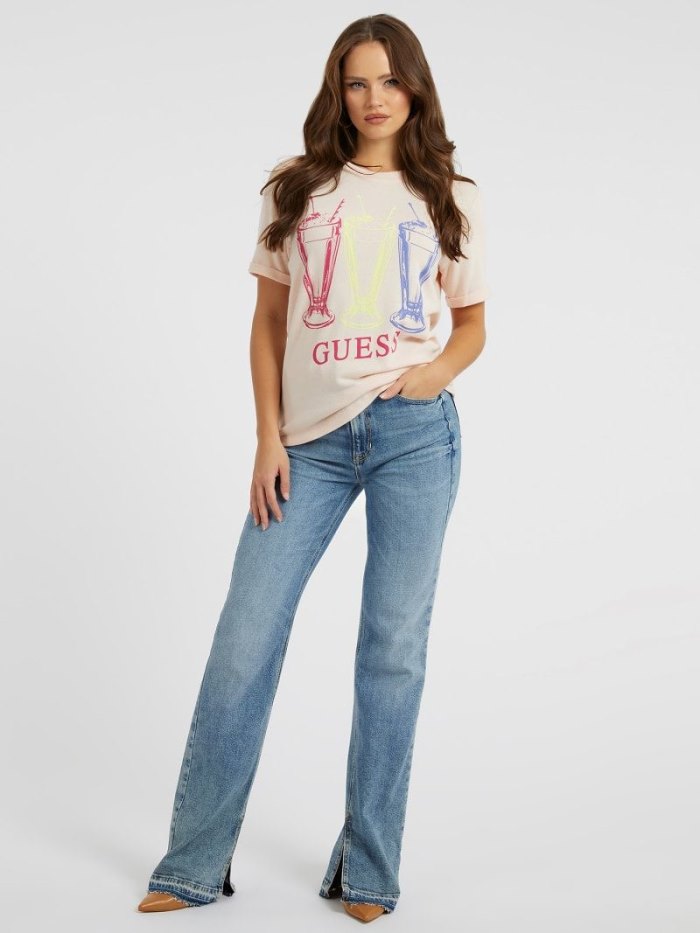 Guess Front Print Tricko Damske Ruzove | SK-330685