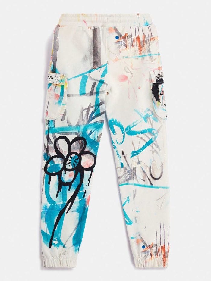 Guess Graffiti Print Jogger Pant Jogger Nohavice Detske Biele | SK-809353