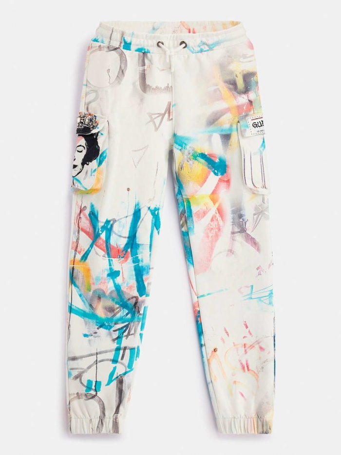 Guess Graffiti Print Jogger Pant Jogger Nohavice Detske Biele | SK-809353