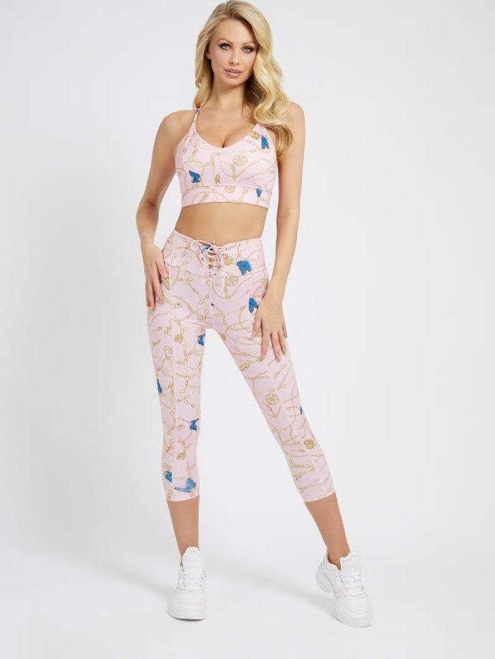 Guess Leginy All Over Print Leginy Damske Ruzove | SK-826712